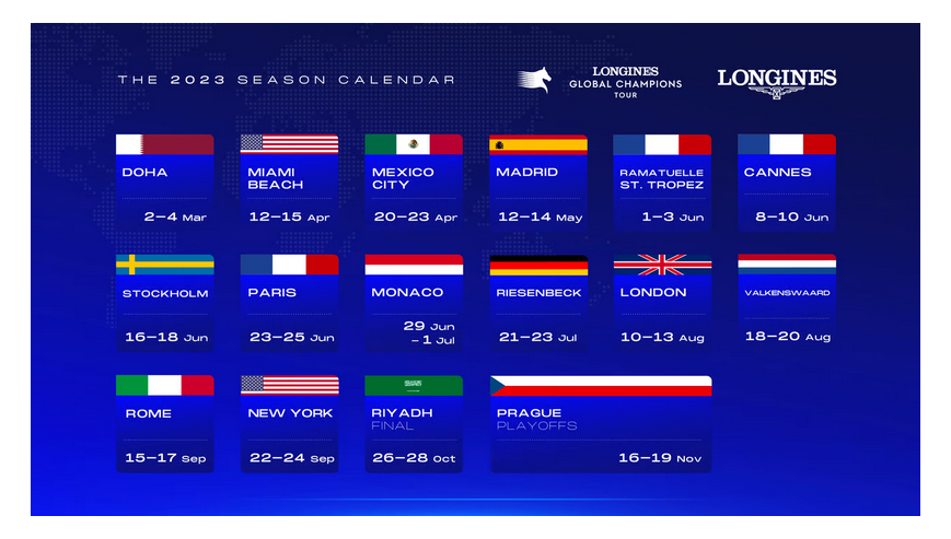 Longines Global Champions Tour announces 16 stage calendar for